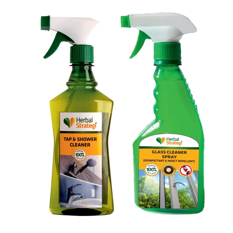 Herbal Strategi Tap & Shower Cleaner & Glass Cleaner (Pack of 2 x 500 ml)